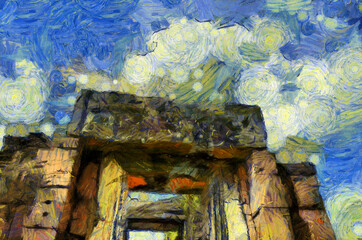 Ancient stone castle in Thailand Illustrations creates an impressionist style of painting.