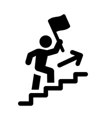 Leadership vector icon. Person climbing stairs with a flag as a leader.