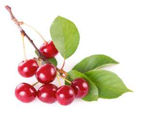 Ripe fresh red cherry isolated on white background.