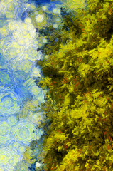 Fototapeta na wymiar Tree leaves in the sky background Illustrations creates an impressionist style of painting.