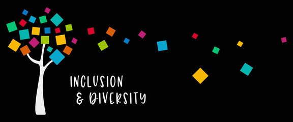 Inclusion and diversity infographic tree vector set, multi color leaves represent inclusion and diversity social