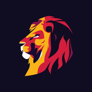 pop art lion head with dark background. vector illustration for logo, shirt, brand. eps file