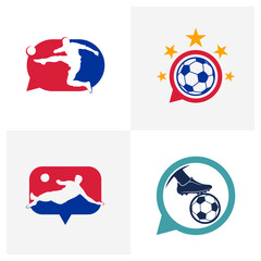 Set of Chat Soccer logo design vector illustration, Creative Football logo design concept template, symbols icons