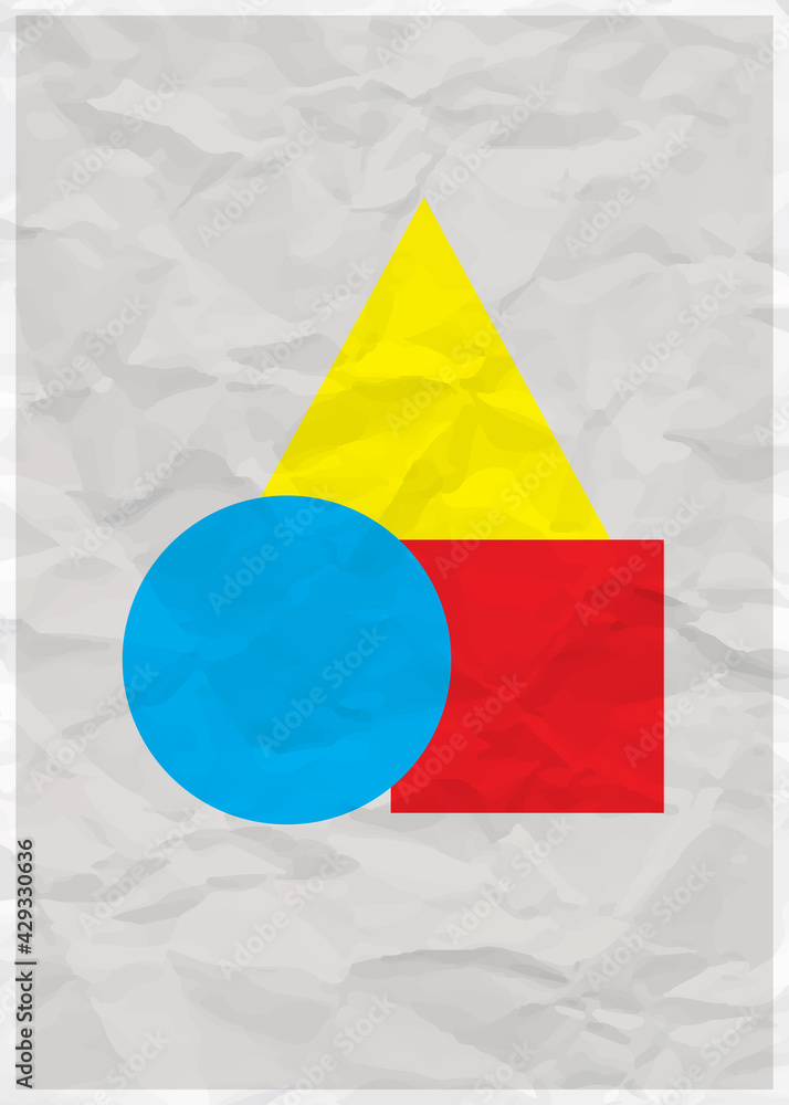 Aufkleber abstract geometric color solids figures still life illustration. flat cube cylinder sphere on white 
