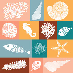 Boho sea vector seamless pattern.Can be used in textile industry, paper, background, scrapbooking.