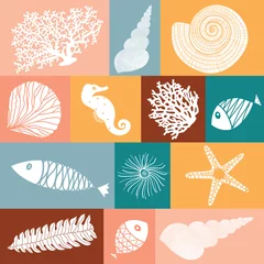 Poster Meerestiere Nahtloses Muster des Boho-Seevektors. Kann in der Textilindustrie, im Papier, im Hintergrund, im Scrapbooking verwendet werden.
