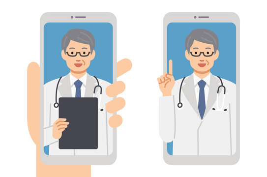 オンライン診療する医師とスマホ2パターン