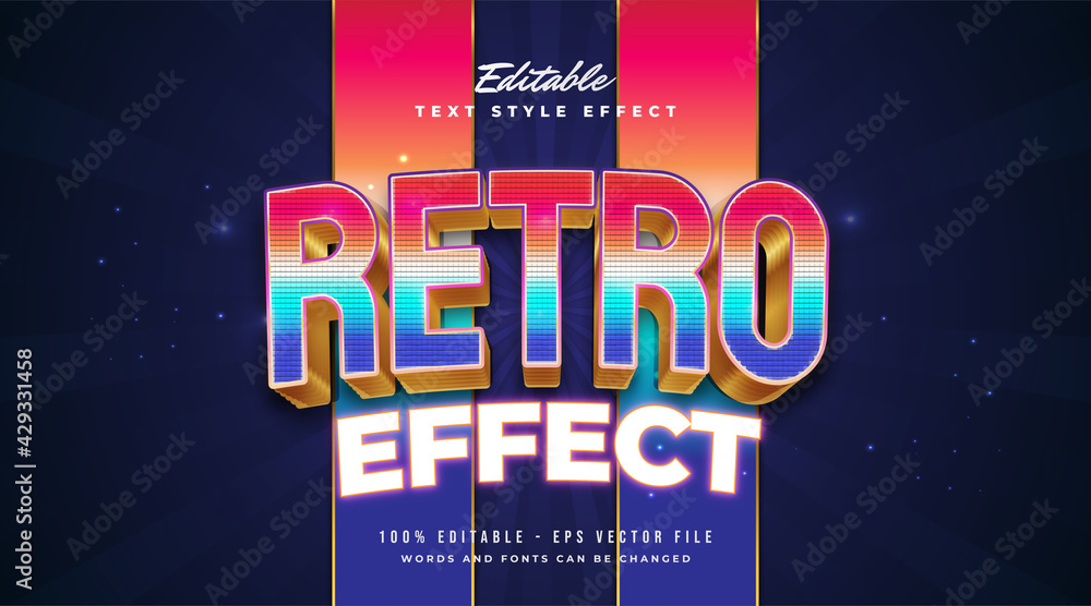 Wall mural colorful retro text with pixel game style and glowing neon effect. editable text style effect