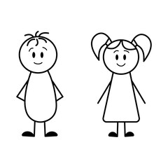 Girl and boy . Stick figure. Vector illustration.	