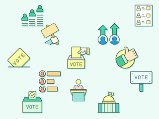 vote and politics element Vector illustration. democracy, government, tribune, president, protest, voting, polls and more. Flat illustration.
