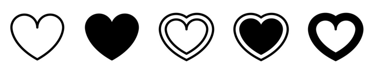 Conjunto de iconos de corazones negros de diferentes diseños