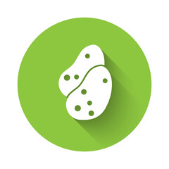 White Potato icon isolated with long shadow. Green circle button. Vector