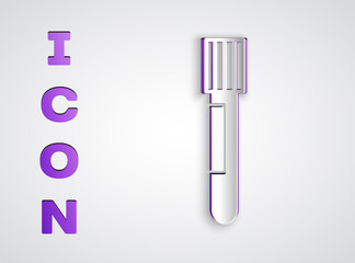 Paper cut Test tube and flask chemical laboratory test icon isolated on grey background. Laboratory glassware sign. Paper art style. Vector