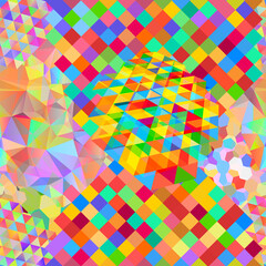 Seamless pattern with gainbow colored glitch styled bright messy shapes