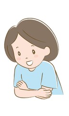 笑顔で身を乗り出す女性（手描き風）