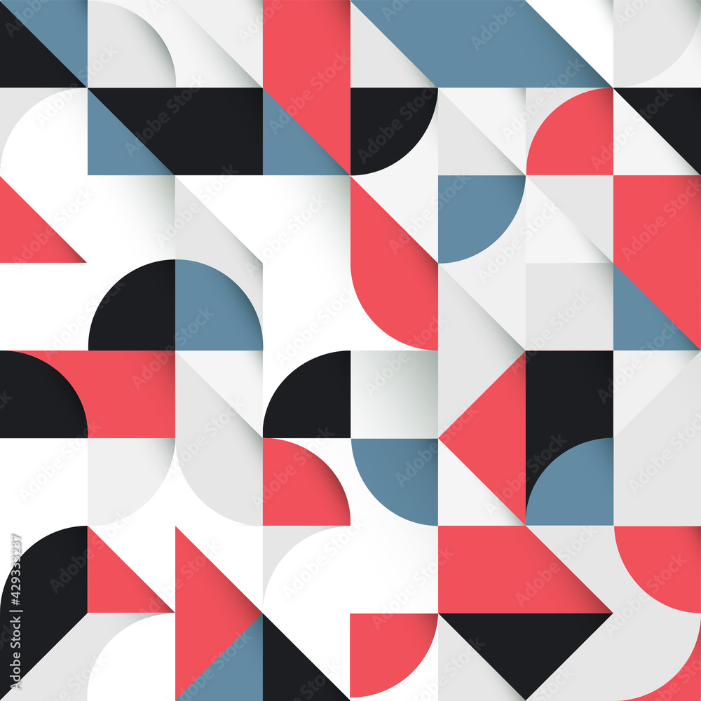 Aufkleber Red and blue abstract Geometric Shapes Background. Seamless Vector
