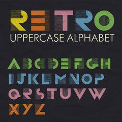 Colorful Retro Uppercase Alphabet. Wide decorative vintage letters.