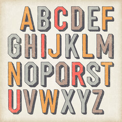 Colorful shadow retro Alphabet. Decorative vector alphabet