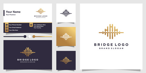 Obraz na płótnie Canvas Bridge logo with creative golden concept and business card design Premium Vector