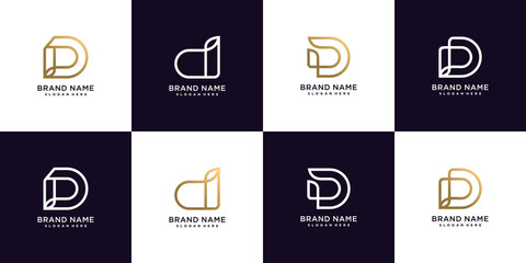 Set of golden letter D template Premium Vector