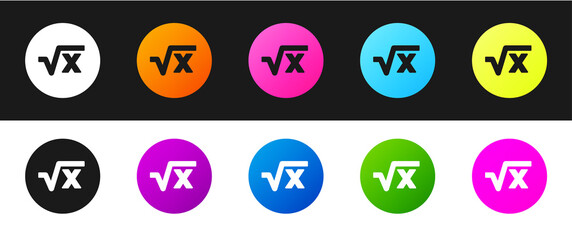Set Square root of x glyph icon isolated on black and white background. Mathematical expression. Vector