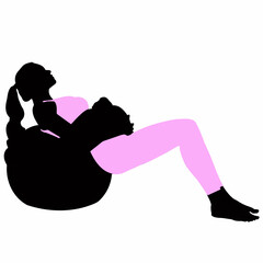 Pregnant woman, silhouette. Gymnastics with a ball for the future mother. Vector illustration.
