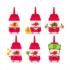 Hot sauce cartoon character with cute emoticon bring money