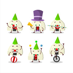 Cartoon character of onigiri with various circus shows