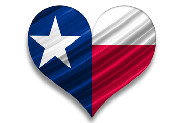 Texas flag heart shape in a waving style, clean and simple design. Used as a background element for Texas related subjects, and as a sign or concept like I love my state or country.