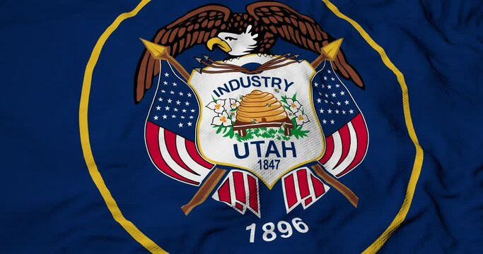 Full frame 3D animation of a flag of Utah (USA) waving.