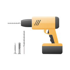 Power drill concept. Colored flat vector illustration. Isolated on white background.