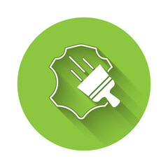 White Leather icon isolated with long shadow. Green circle button. Vector