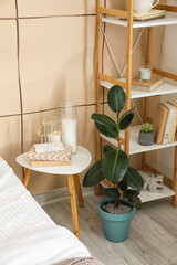 Bedside table in interior of room