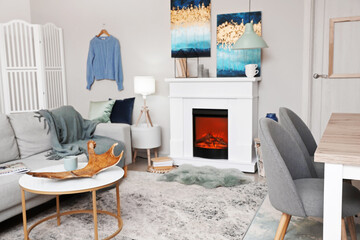 Interior of modern room with fireplace