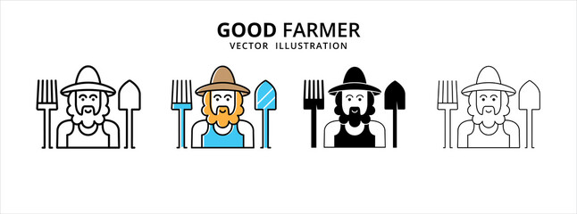 friendly smile bearded good farmer vector logo illustration design template set