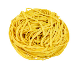 Chinese dried medium egg noodle nests isolated on a white background