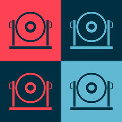 Pop art Gong musical percussion instrument circular metal disc icon isolated on color background. Vector