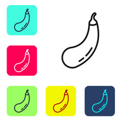 Black line Eggplant icon isolated on white background. Set icons in color square buttons. Vector