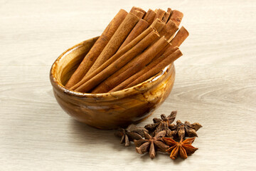 Cinnamon stick and star anise background