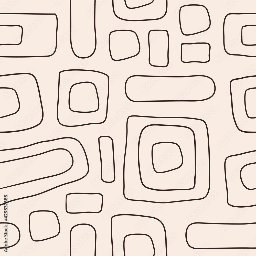 Poster Stylish abstract seamless pattern with geometric linear squares on pastel background. Vector doodle design	