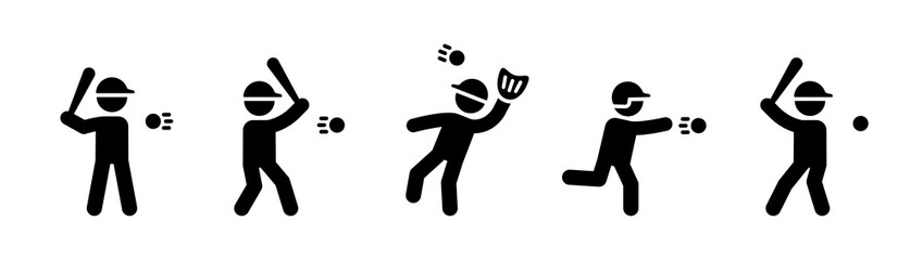 Set of baseball players icon vector silhouettes.