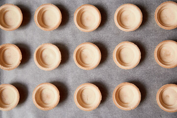 Preparation for baking. Baskets in a row background