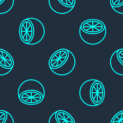 Green line Orange fruit icon isolated seamless pattern on blue background. Vector