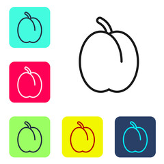 Black line Plum fruit icon isolated on white background. Set icons in color square buttons. Vector