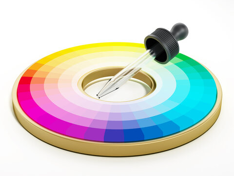 Color Picker And Color Wheel Isolated On White Background. 3D Illustration