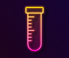 Glowing neon line Test tube and flask chemical laboratory test icon isolated on black background. Laboratory glassware sign. Vector
