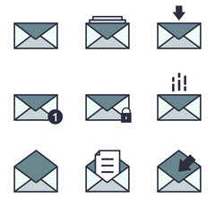 Conjunto de iconos de correos electrónicos estilo línea, azul