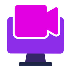 computer icon. computer with video. flat design vector icon.