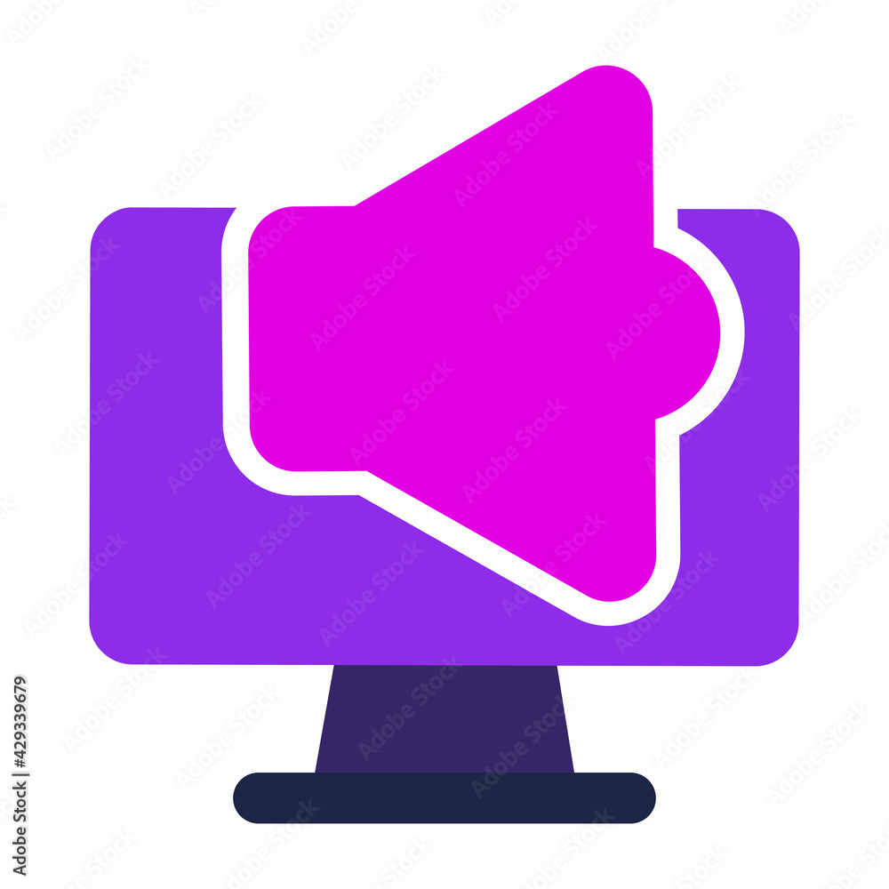 Poster computer icon. computer with audio sound. flat design vector icon.