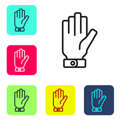 Black line Firefighter gloves icon isolated on white background. Protect gloves icon. Set icons in color square buttons. Vector